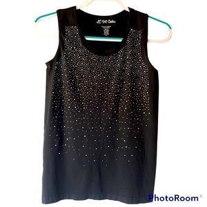 LC & Couture Women's Black Rhinestone Glitter Blouse Stretch Tank Top, Sz M/L